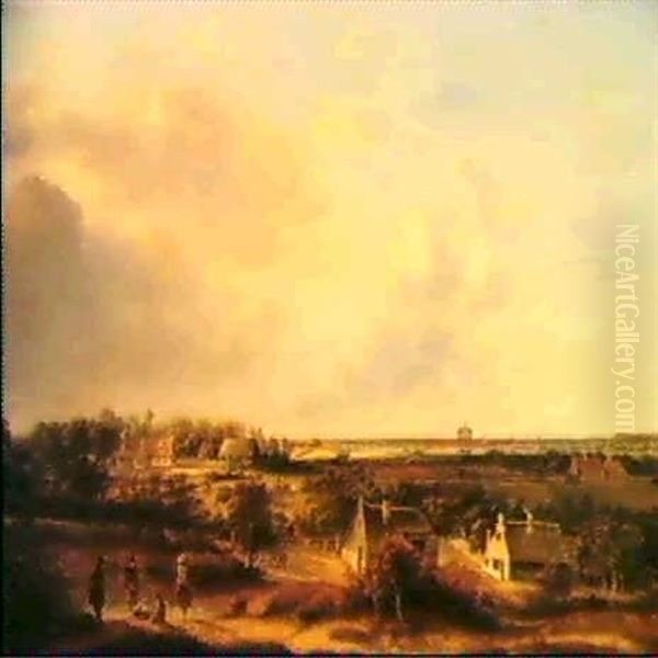 Figures In A Dutch Landscape Oil Painting by Pieter George Westenberg