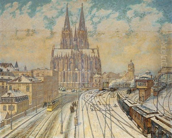 In Koln. Blick Auf Dom Und Hauptbahnhof. Oil Painting by Fritz Westendorp