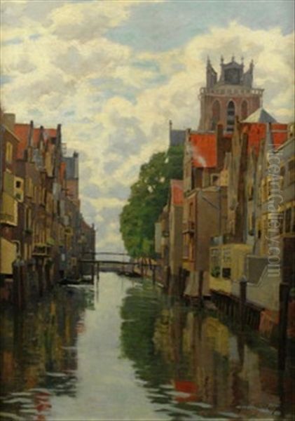 Gracht In Dordrecht Oil Painting by Fritz Westendorp