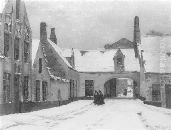 Le Beguinage Sous La Neige Oil Painting by Fritz Westendorp