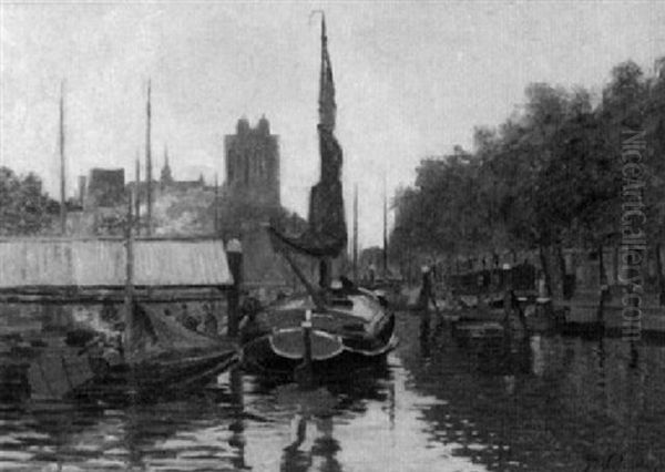 Gracht In Dordrecht Oil Painting by Fritz Westendorp