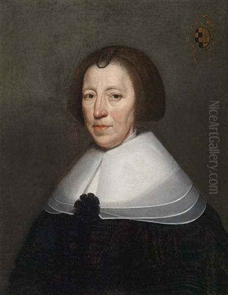 Bildnis Einer Alteren Dame, Oben Rechts Ihr Wappen Oil Painting by Jan Jansz Westerbaen Sr.