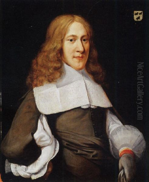 Portrait Of A Gentleman Holding A Glove Oil Painting by Jan Jansz Westerbaen Sr.