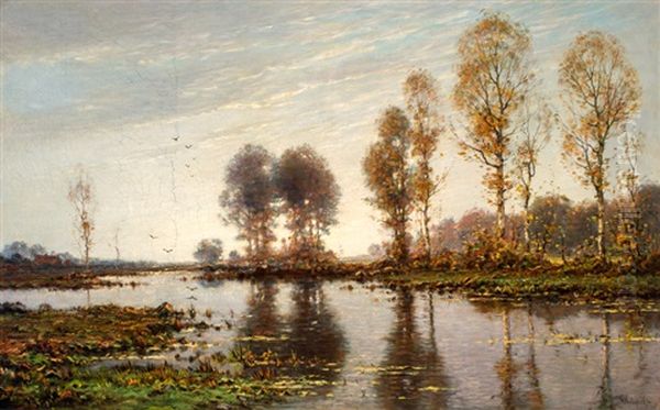 Herfstlandschap Met Berken Aan Een Ven Oil Painting by Cornelis Westerbeek Jr.