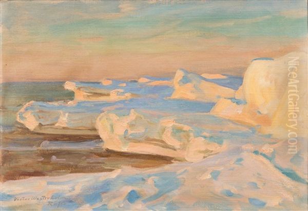 March Sun On Ice Oil Painting by Victor Westerholm