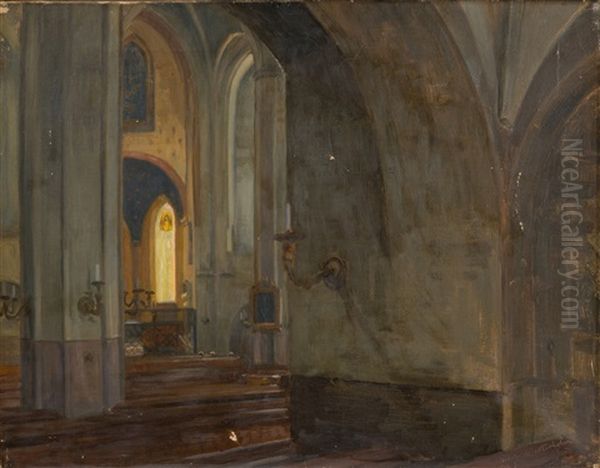 Church Interior Oil Painting by Victor Westerholm