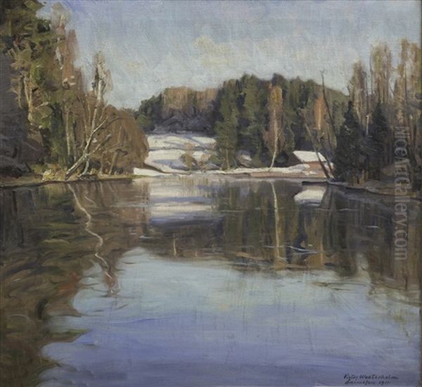 The First Ice Of Winter On The Svartan River, Aminnefors by Victor Westerholm