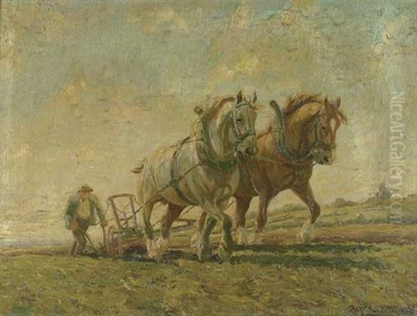 Zweiergespann Beim Pflugen Mit Bauern Oil Painting by Wilhelm Westerop