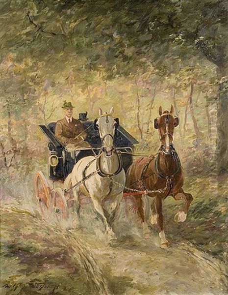 Curricle On The Forest Path Oil Painting by Wilhelm Westerop