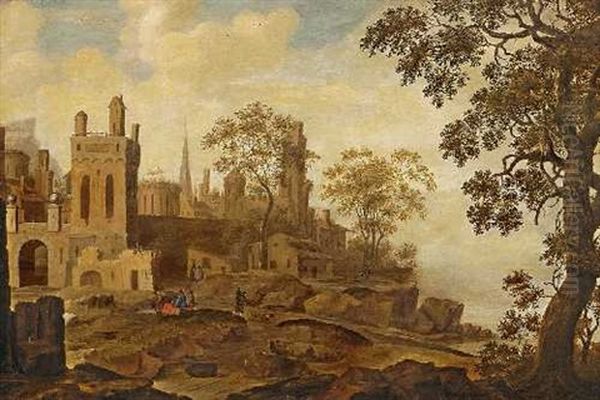 Reisende Vor Den Toren Einer Stadt Oil Painting by Abraham Van Westerveldt