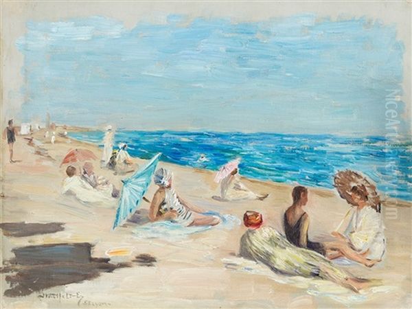 Bathers In Skagen Oil Painting by Ingeborg Westfelt-Eggertz