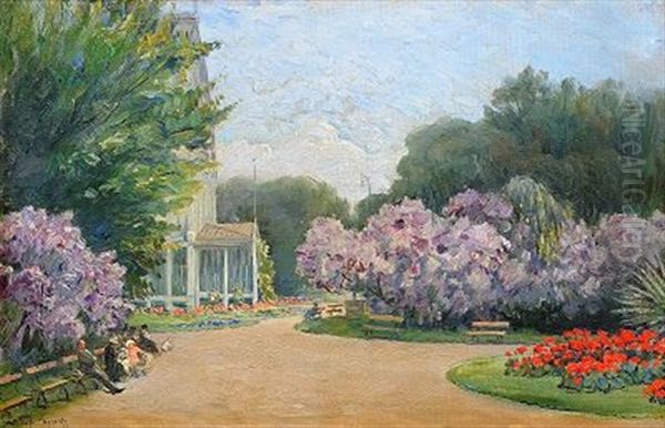 Park Med Blommor Och Manniskor Oil Painting by Ingeborg Westfelt-Eggertz