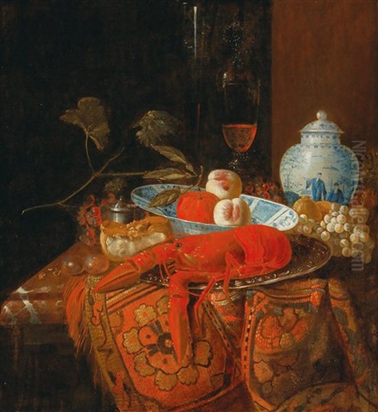 A Still Life With A Lobster Oil Painting by Huybert van Westhoven