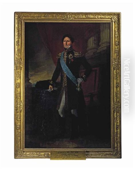 Portrait Of Carl Xiv Johan, King Of Sweden And Norway (1763-1844), Full-length, Wearing The Royal Order Of The Seraphim, Standing Beside A Table Oil Painting by Frederik Westin