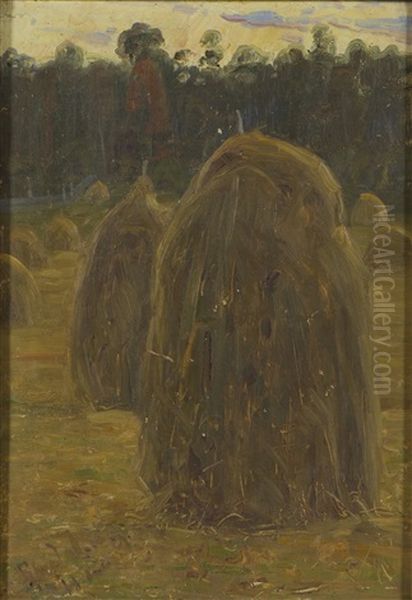 Hay Poles Oil Painting by Edvard (Edouard) Westman