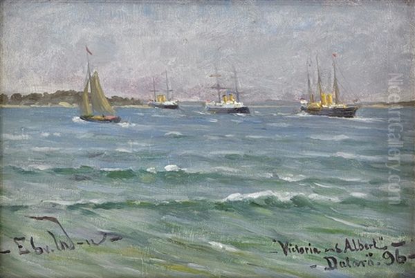 Victoria And Albert - Jungfrufjarden Vid Dalaro Med Saltholmen I Bakgrunden Oil Painting by Edvard (Edouard) Westman