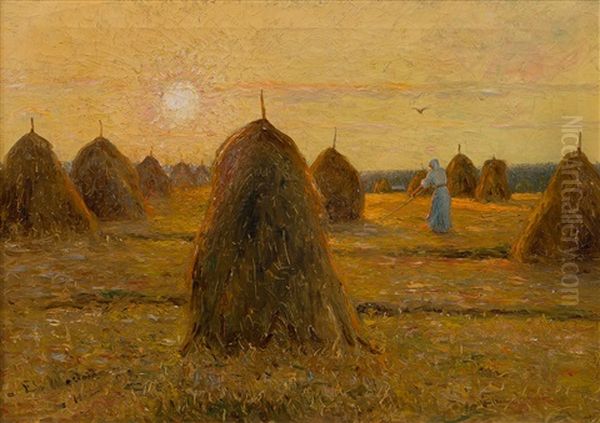 Sunset Over The Field Oil Painting by Edvard (Edouard) Westman