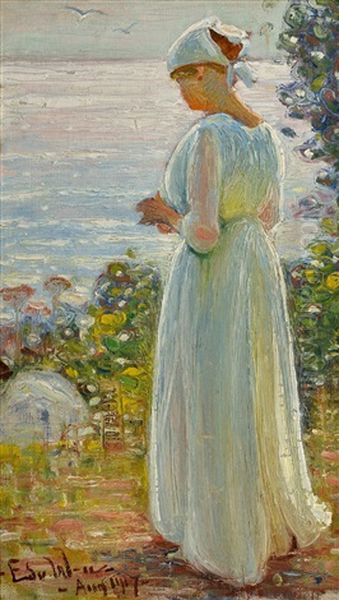 Girl On The Shore Oil Painting by Edvard (Edouard) Westman