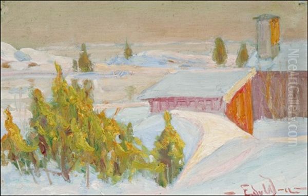 Talvimaisema Oil Painting by Edvard (Edouard) Westman