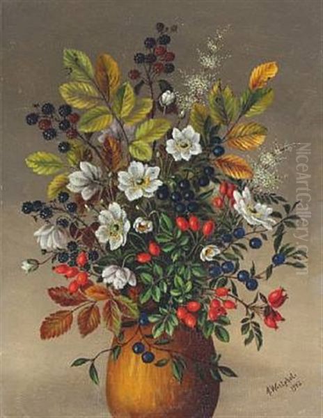 Still Life With Flowers And Branches With Berries Oil Painting by Anna Westphal