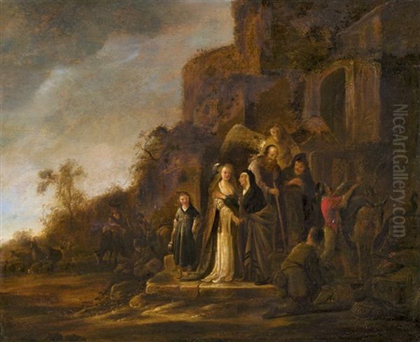 Der Abschied Des Jungen Tobias Und Seiner Frau Sara Von Deren Eltern Oil Painting by Jacob Willemsz de Wet the Elder