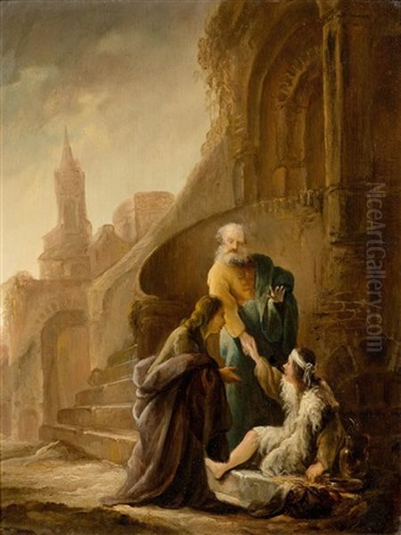 Saints John And Peter Healing The Crippled Beggar. (acts 3, 2-8) Oil Painting by Jacob Jacobsz de Wet the Younger