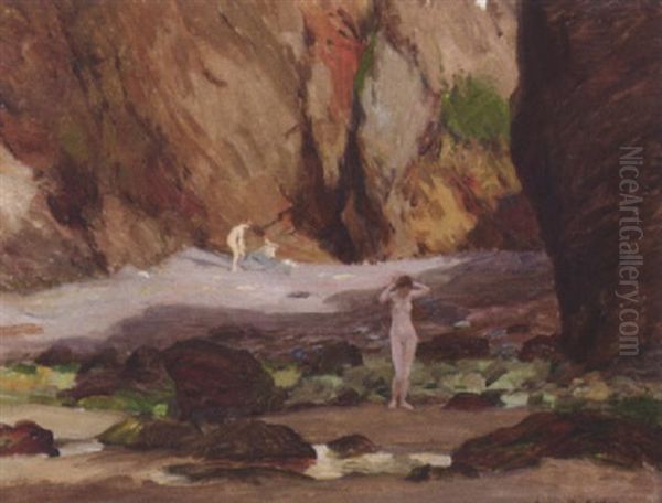 Bathers In A Rocky Cave Oil Painting by George Faulkner Wetherbee