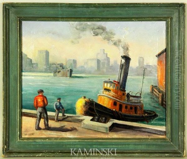 Tug Boats Oil Painting by Holden Durfee Wetherbee