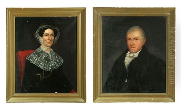 Two Portraits, One Signed Isaac A. Wetherbee (massachusetts / Iowa, 1819-1904) Oil Painting by Isaac Augustus Wetherby