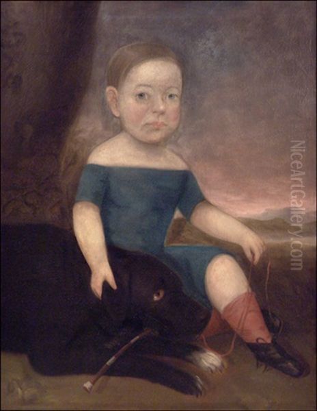 Child With Dog Oil Painting by Isaac Augustus Wetherby