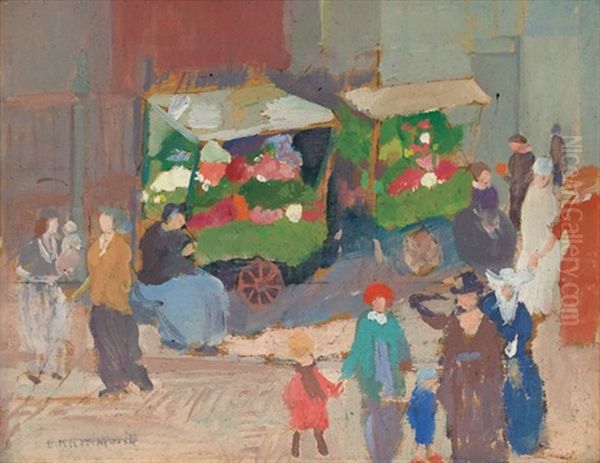 Flower Market, Paris Oil Painting by Elisha Kent Kane Wetherill