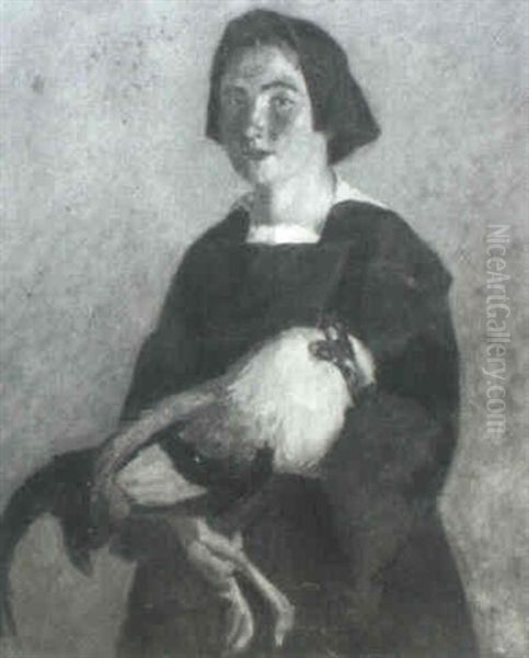 Breton Peasant Woman With Rooster Oil Painting by Elisha Kent Kane Wetherill