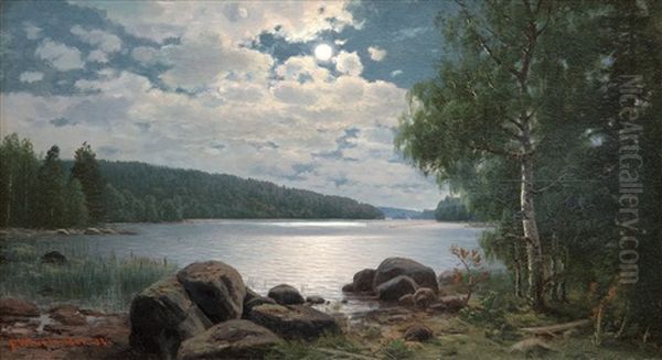 Moonlight Oil Painting by Johan Fridolf Weurlander