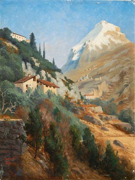 Monte Misone And Castel Tenno At Lake Garda Oil Painting by Adalbert Wex