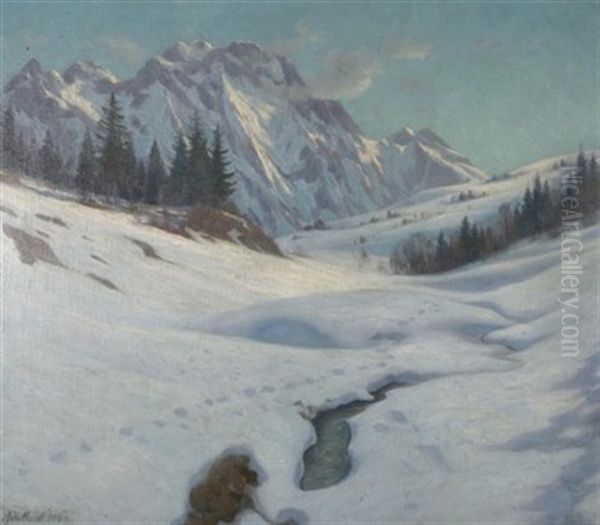 Winter In Klais Mit Karwendel by Adalbert Wex