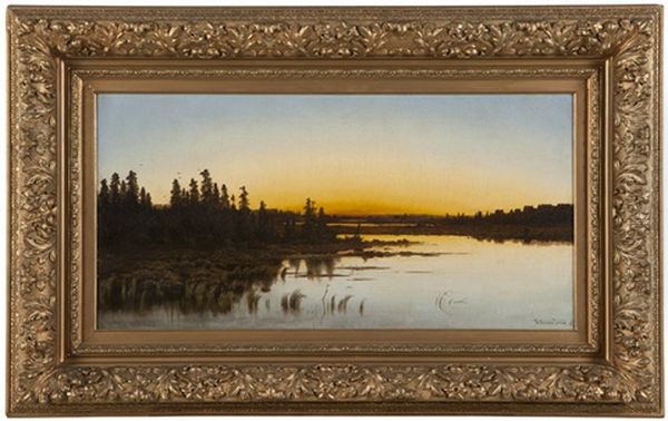 Marsh Landscape At Sunset Oil Painting by Willibald Wex