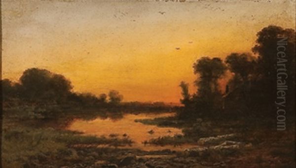 Sunset Landscape Oil Painting by Willibald Wex