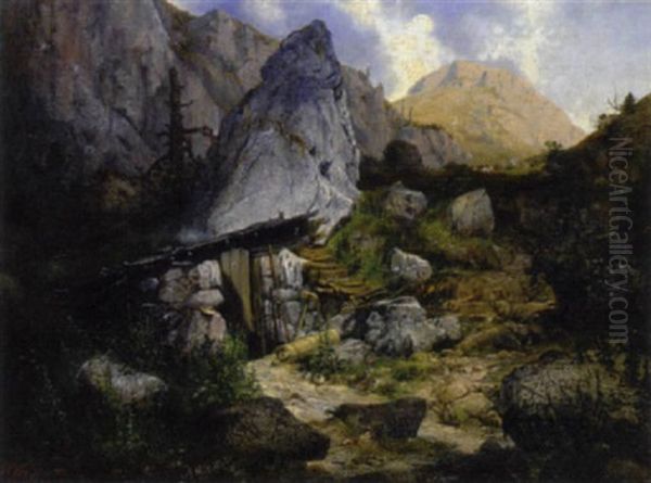 Unterstand Im Hochgebirge Oil Painting by Willibald Wex