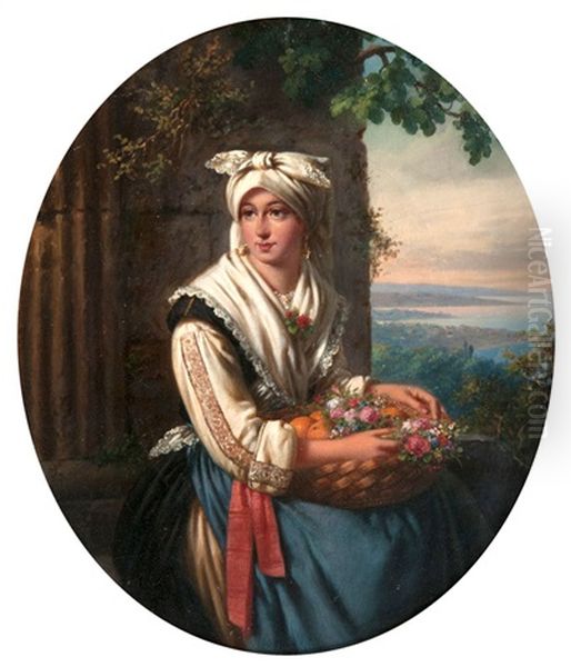 Italienerin Mit Fruchten Und Blumen by Julius Weyde