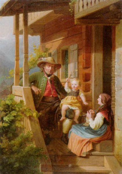 Genreszene Mit Tiroler Bauernfamilie Oil Painting by Julius Weyde