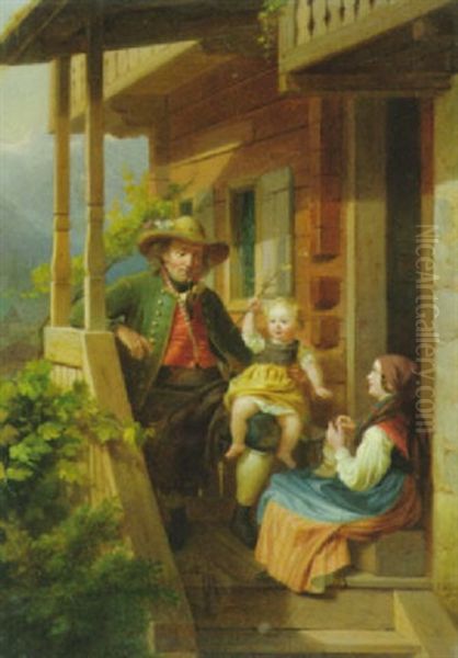 Genreszene Mit Tiroler Bauernfamilie Oil Painting by Julius Weyde