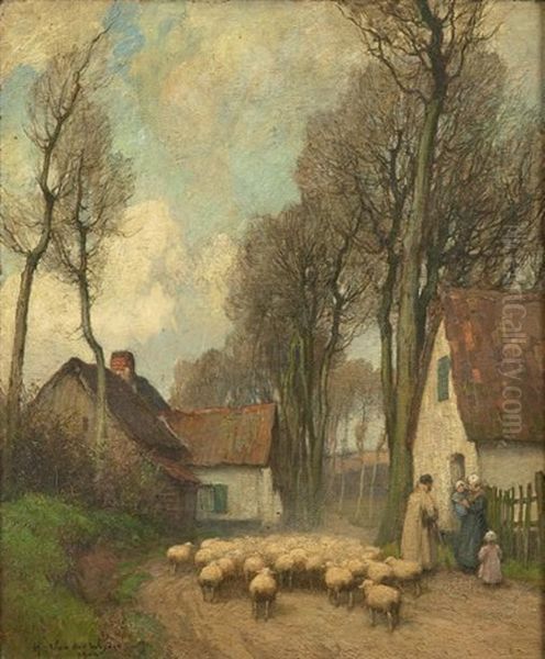 Moutons Dans Un Hameau De Village Oil Painting by Harry van der Weyden