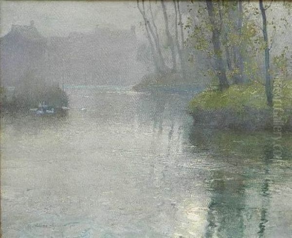 Misty Riverscape Oil Painting by Harry van der Weyden