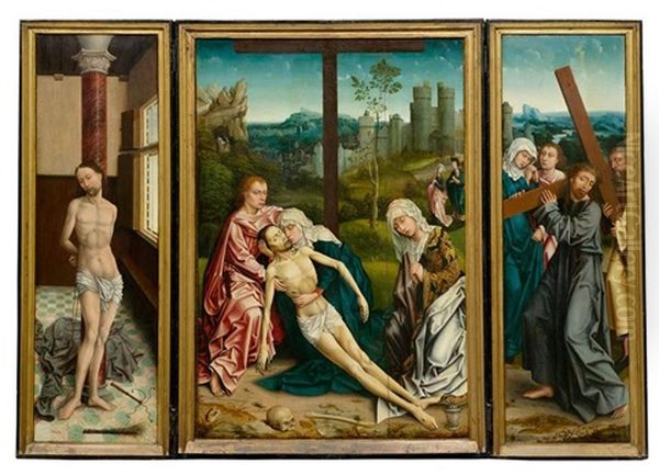 Triptych: Central Panel With The Lamentation Of Christ; Inner Lateral Panels With Scenes From The Passion, The Outer Lateral Panels With The Annunciation Oil Painting by Rogier van der Weyden