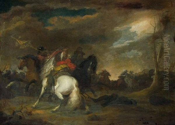 Reitergefecht Bei Aufziehendem Sturm Oil Painting by Jacob Matthias Weyer