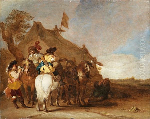 Reiter Vor Einem Marketenderzelt Oil Painting by Jacob Matthias Weyer