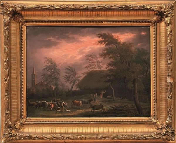 Paar Landschaftsgemalde Mit Dramatischen Szenen Oil Painting by Jakob Christoph Weyermann