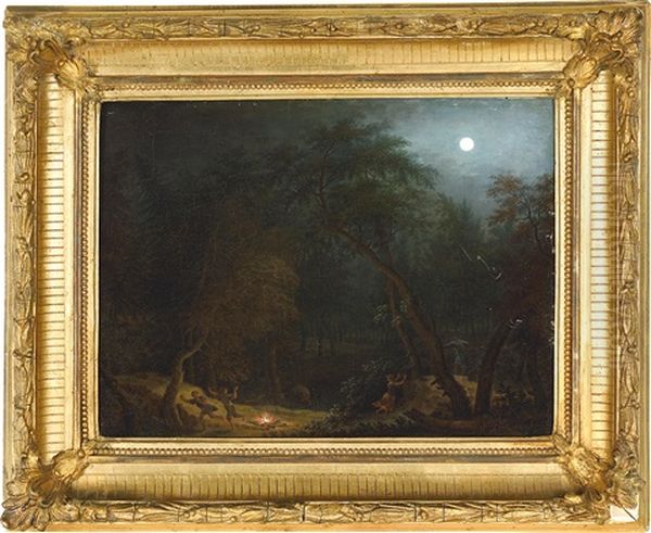 Landschaft Im Vollmondlicht Mit Figuraler Staffage Oil Painting by Jakob Christoph Weyermann