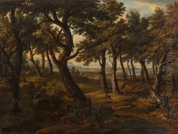 Deer Hunting Oil Painting by Jakob Christoph Weyermann