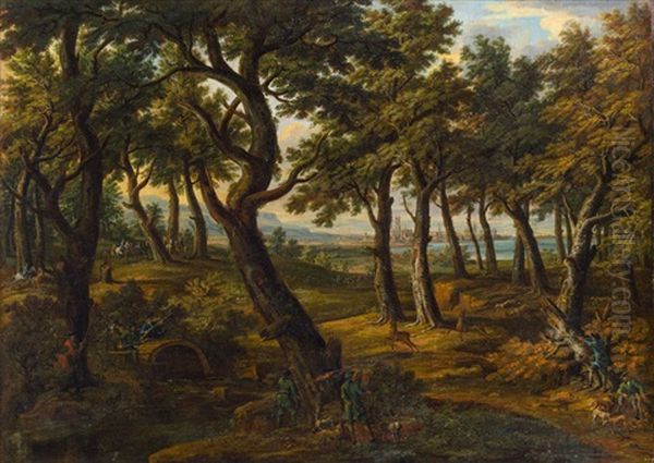 Jagdgesellschaft In Waldlandschaft Oil Painting by Jakob Christoph Weyermann